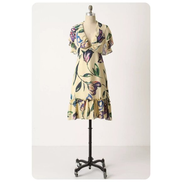 Anthropologie Corey Lynn Calter Larkspur Capelet Silk Floral Dress sz 4 - Picture 1 of 9
